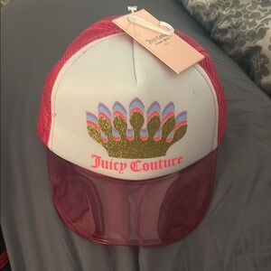 Juicy Couture kids neon Pink and White trucker hat Cap with see through brim NWT